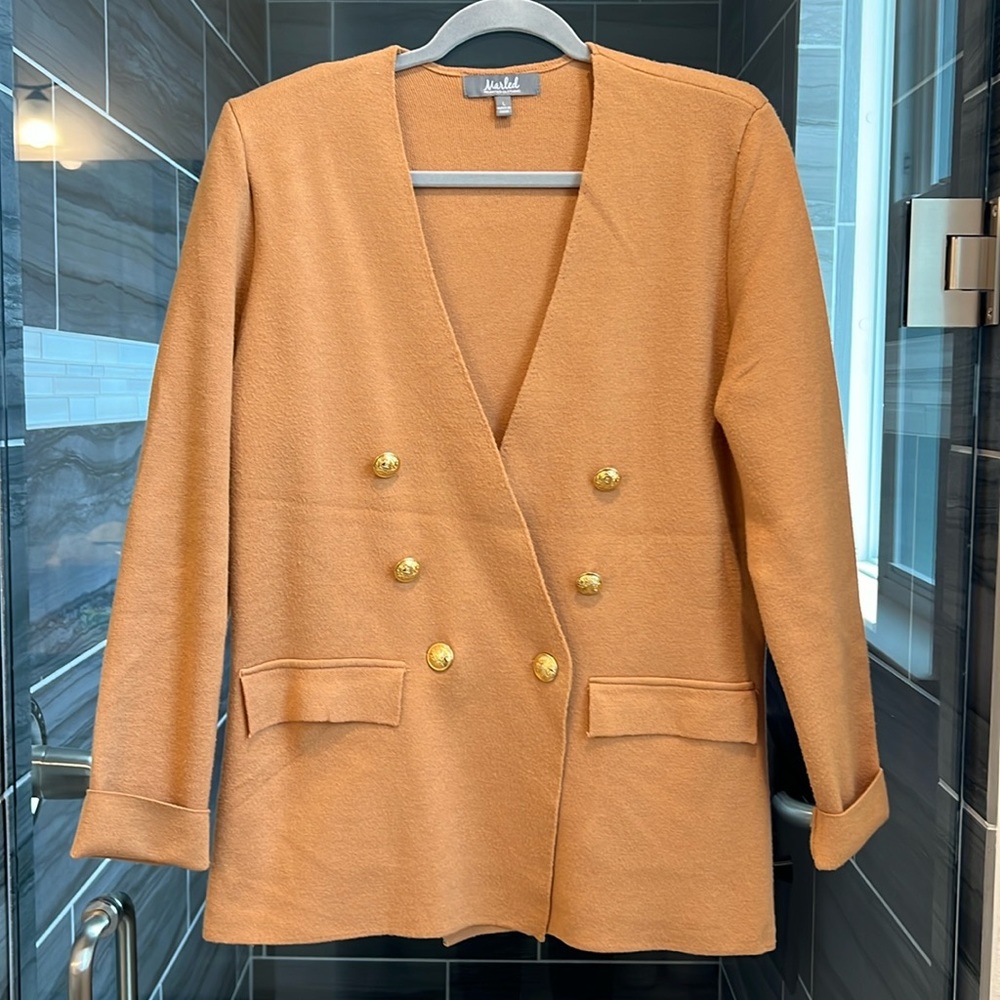 Marled sweater double breasted blazer